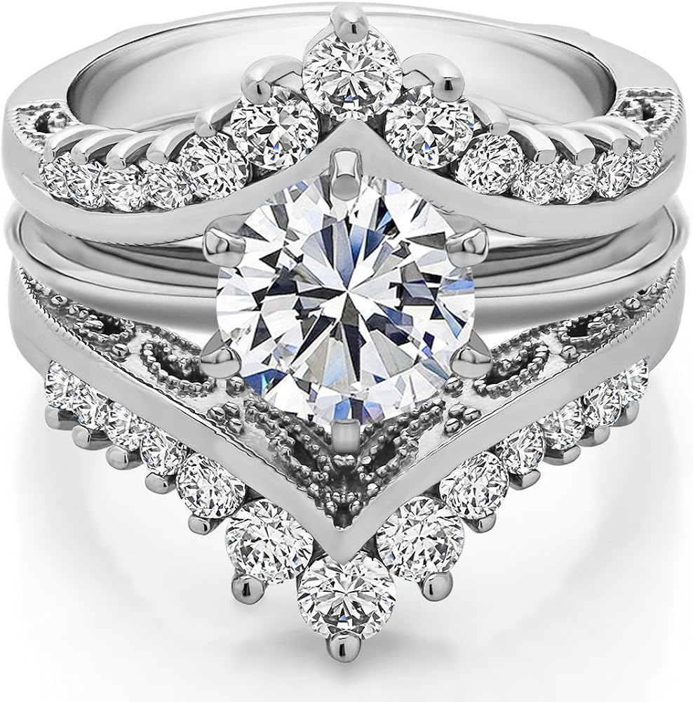 TwoBirch Sterling Silver Filigree Vintage Wedding Ring Guard With Cubic Zirconia (0.98 ct.) : Clothing, Shoes & Jewelry