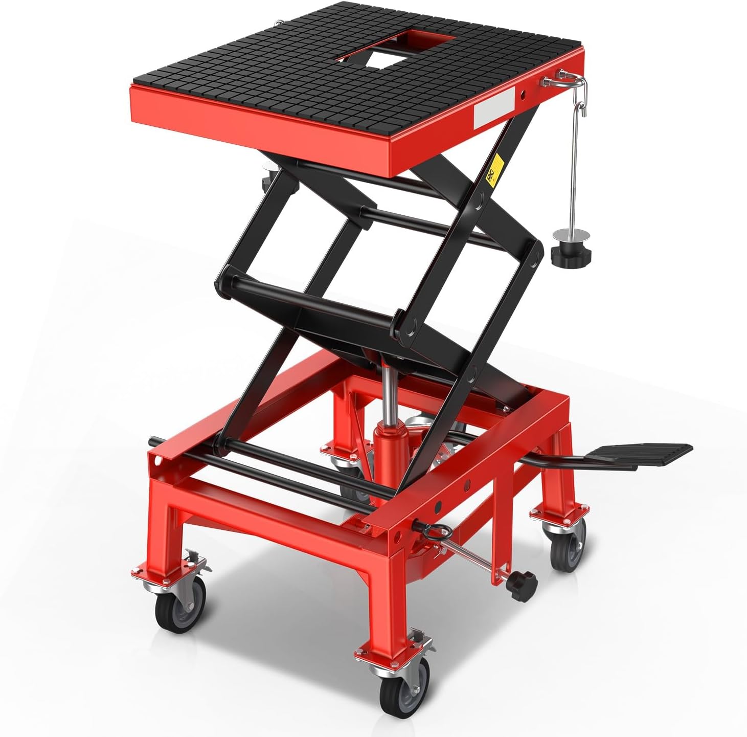 Auto Dynasty Heavy Duty Hydraulic Motorcycle Lift Jack Table Bike ATV Motorcycle Bike Foot Operated Scissor Stand Lifts Hoist, 300lbs Capacity, Lifting Range 13.7" to 34", Red