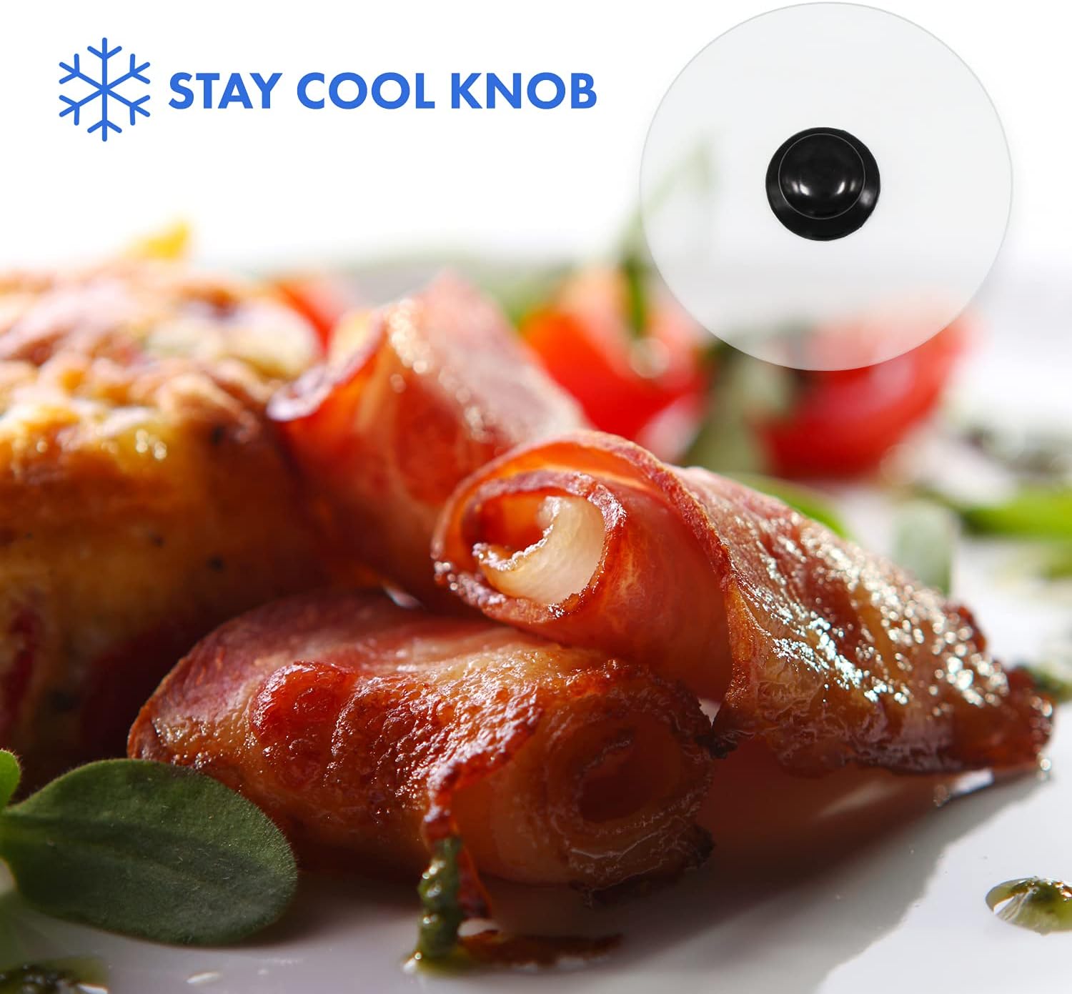 Northwest Enterprises Bacon Press, Round Tempered Glass Bacon Press and Splatter Shield, Perfectly Cooked Flat Bacon Every time! (8 Inch)