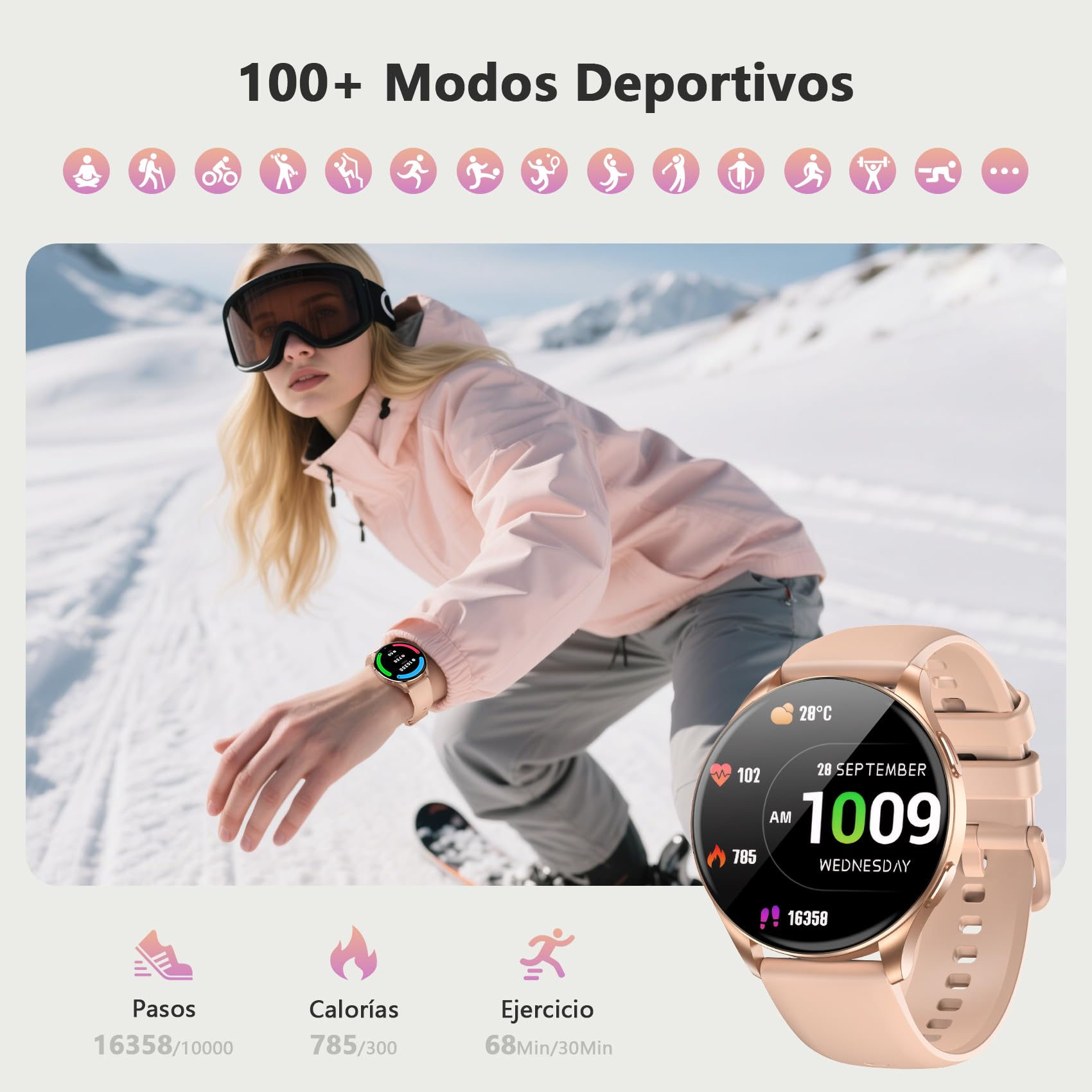Blackview Smartwatch, Llamadas Bluetooth, Pantalla AMOLED de 1.43 Pulgadas, SpO2/Pulsómetro/Monitor de Sueño, Reloj Inteligente Mujer con 100+ Modos Deportivos, Whatsapp Mensaje, para Android & iOS