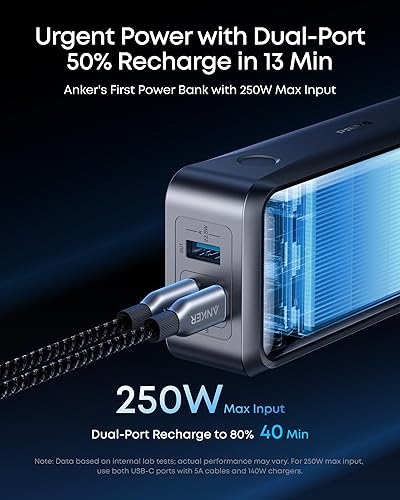 Miniatura 4 de Anker Prime Power Bank, banco de energía portátil de 3 puertos de 26,250 mAh con salida máxima de 300 W, carga bidireccional, aprobado por la TSA