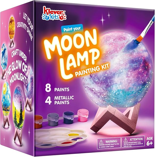 Klever Kits DIY 3D Lune Lumière de nuit, Peignez votre propre Lune Lampe Kit Galaxy Lampe Arts et artisanat Kit, Activités scolaires, Cadeaux d'anniversaire pour enfants Filles Garçons, Cadeau de Pâques Enfants