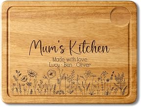 Personalised Solid Wood Chopping Board 40 x 30cm – Custom Laser Engraved Kitchen Gift - Wildflower Meadow Design