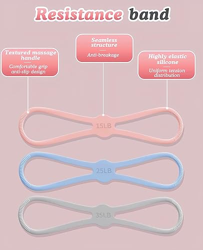Miniatura 6 de 3 bandas de resistencia para mujer, figura 8, 15 libras, 25 libras y 35 libras, banda de resistencia para brazo con asas antideslizantes