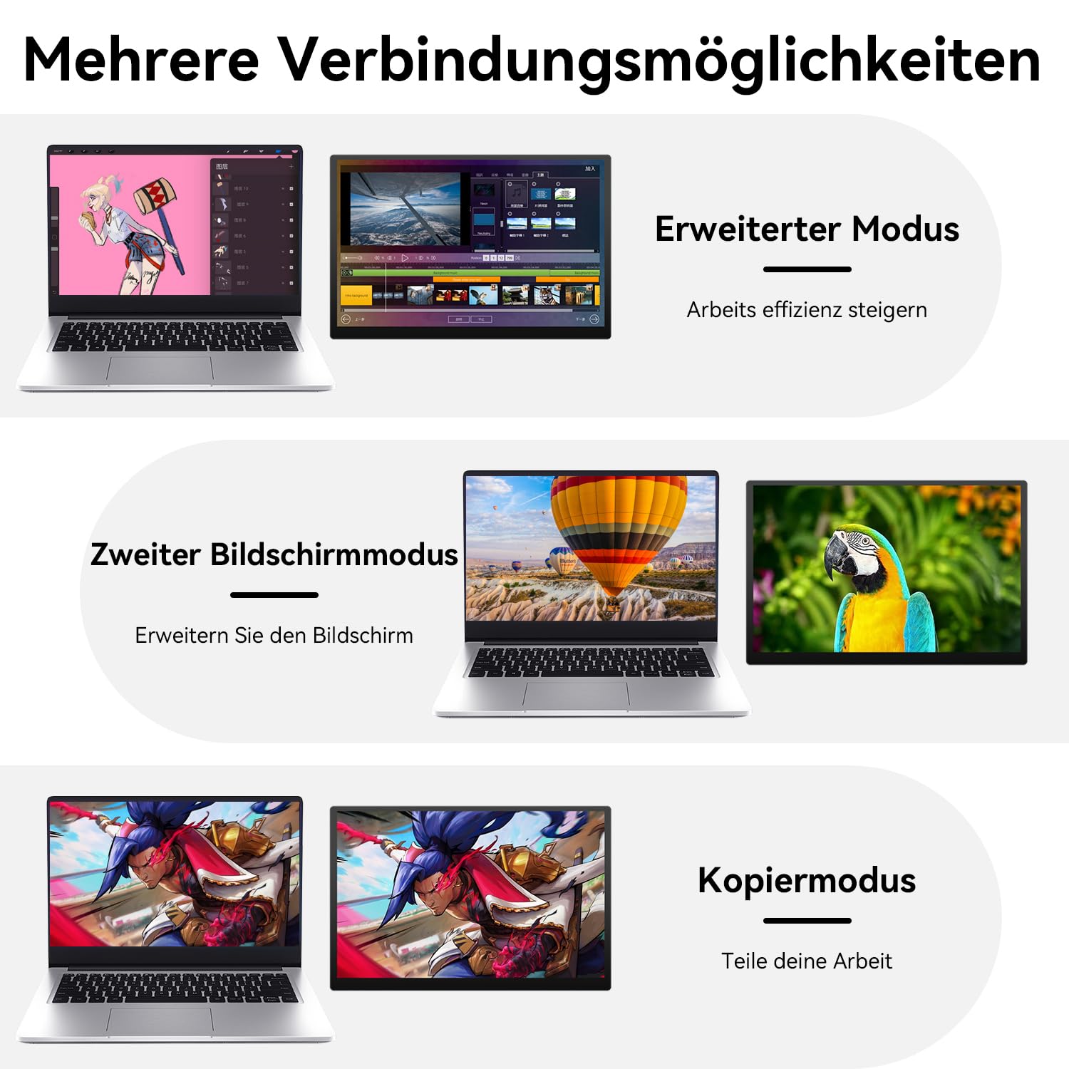 10,5 Zoll OLED Tragbarer Touch Monitor 2,5K, mobiler Zweitbildschirm mit USB-C & Mini-HDMI für Laptop, Switch, PS5, Xbox