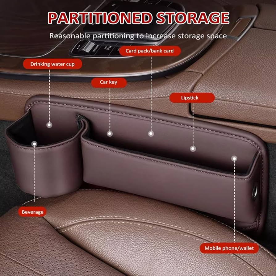 KolorFish Car Seat Pockets Console Gap Side Pocket Car Seat Catcher Organiser Seat Gap Filler Organiser Wallet Mobile Coin Key Credit Card - 1 Unit (Beige
