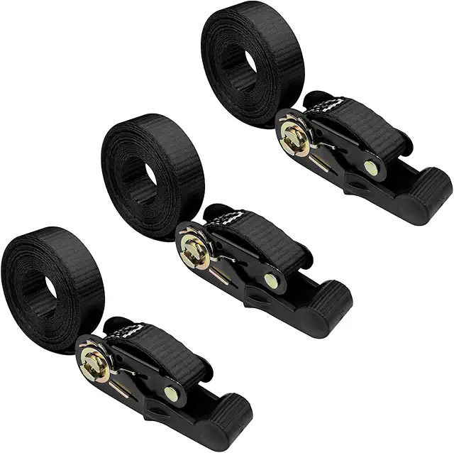 Sangle à Cliquet 3 Pièces - Sangle d'Arrimage Moto Remorque 2.5cm x 4m Noire