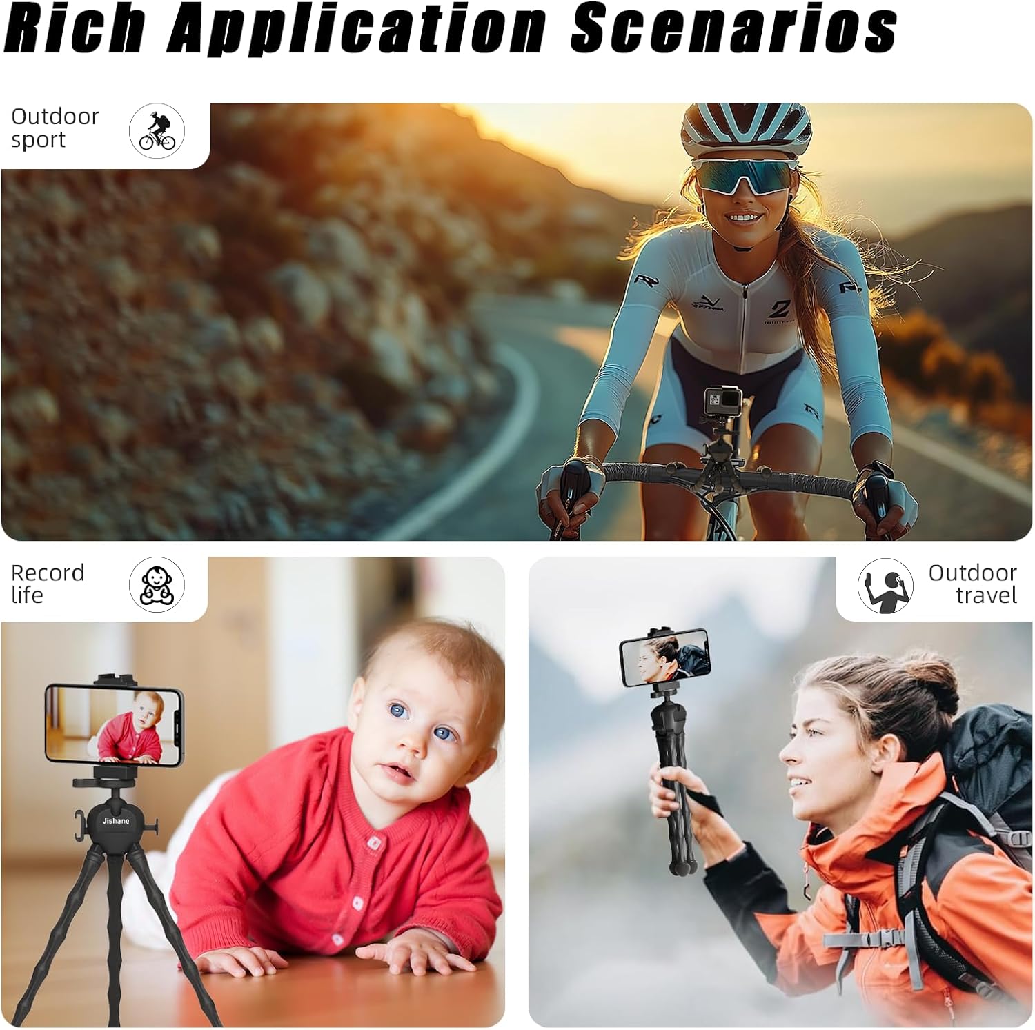 Tripod for Camera Stand, Mini Flexible Action Camera Tripod for GoPro Hero13/12/11/10, DJI OSMO Pocket 3 & Action 6/5 Pro/4, Insta360 X5/X4 Tripod with 360° Rotation Mount
