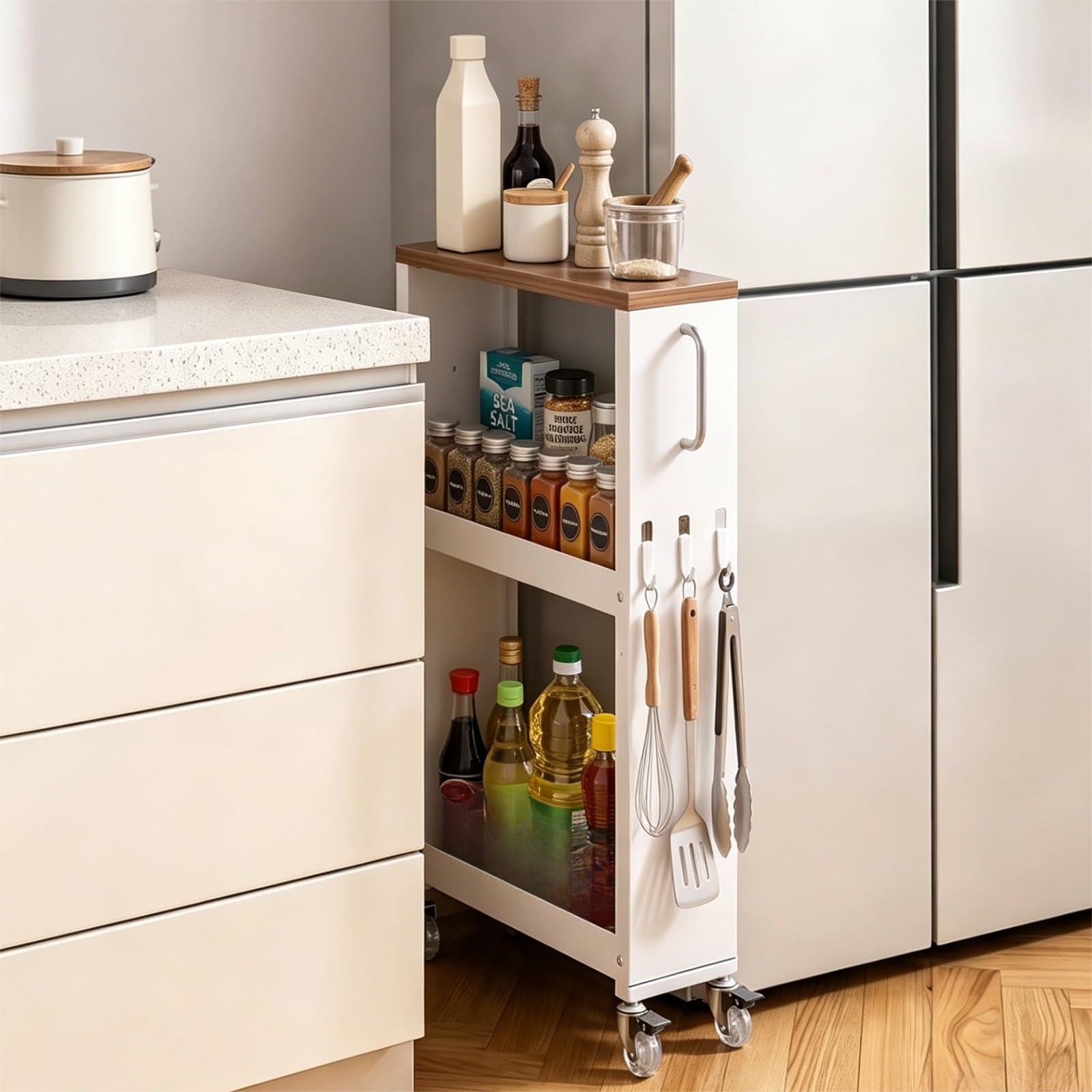 Carrello Salvaspazio Stretto su Ruote per Cucina e Bagno