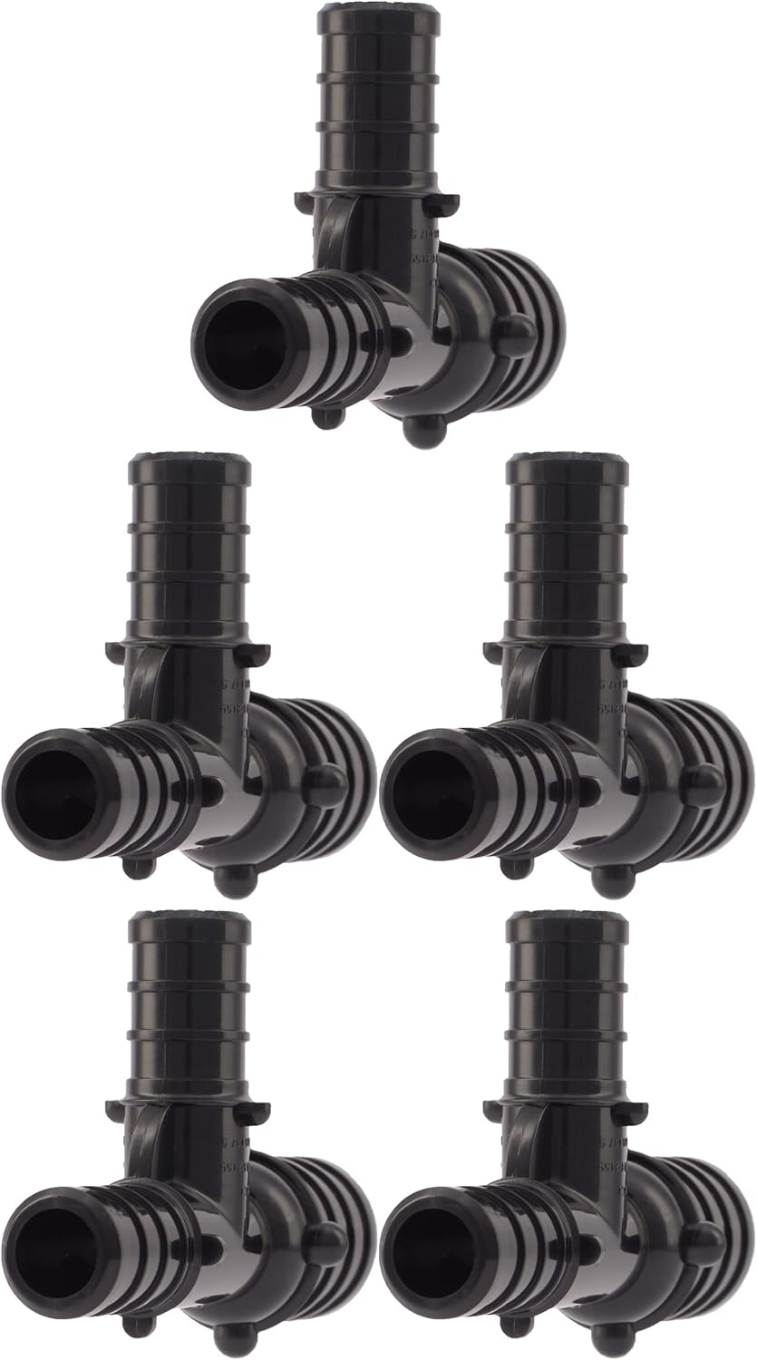 SharkBite 3/4 Inch x 3/4 Inch x 1/2 Inch Poly Crimp Reducing Tee, Pack of 25, PEX Pipe, PE-RT, UP412