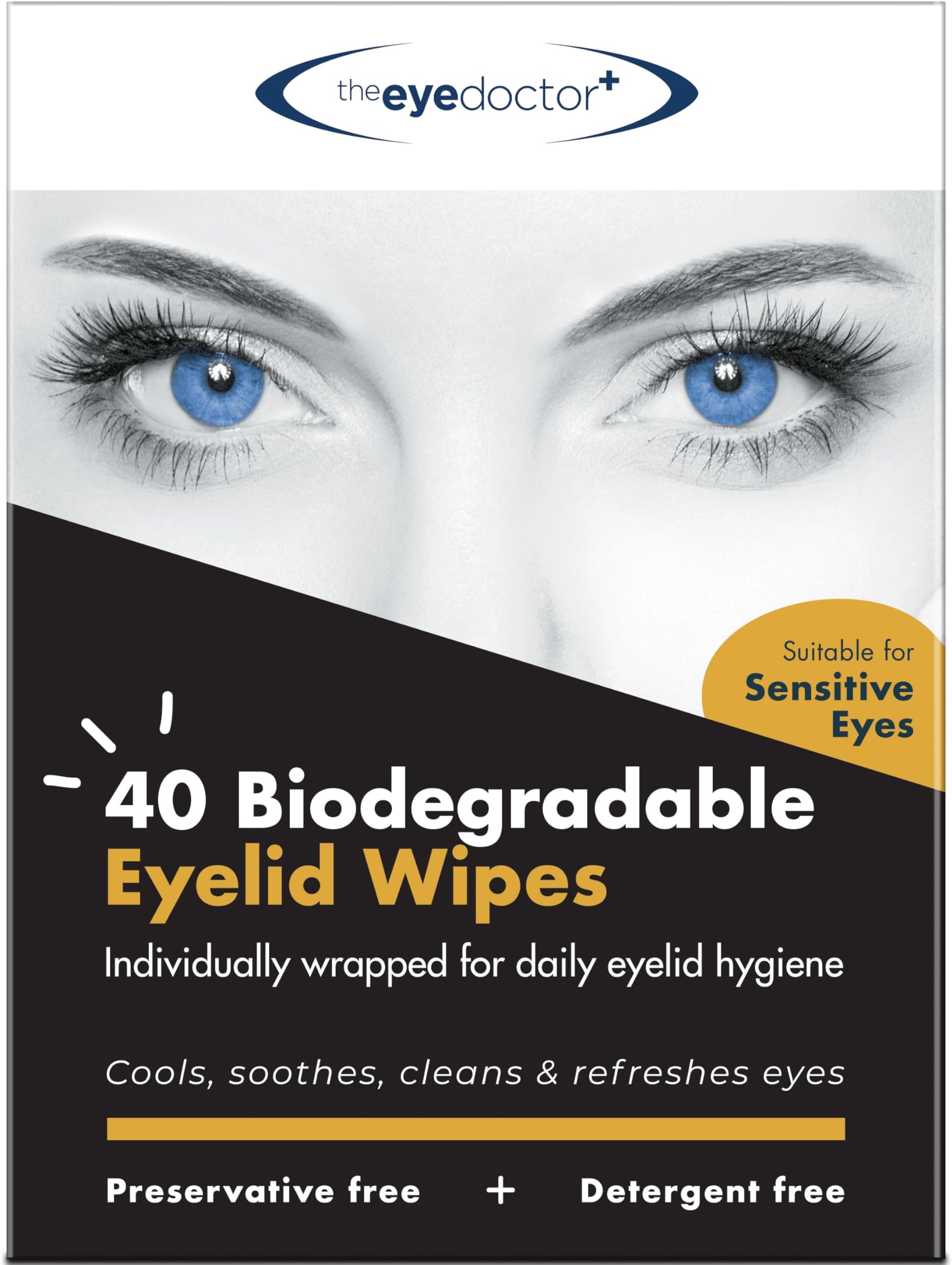The Eye Doctor Eyelid Wipes x 40 - Eye Wipes for Dry, Sensitive & Itchy Eyes - Biodegradable Eyelid Cleansing Wipes - Preservative & Detergent Free