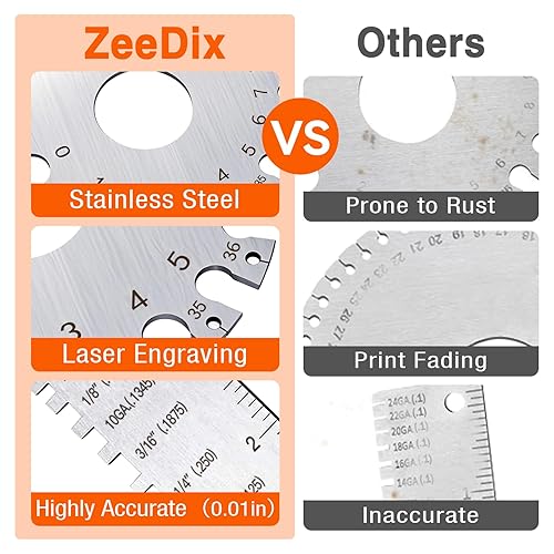 Miniatura 36 de ZeeDix Calibre de espesor de hoja de metal portátil - Herramienta de inspección de tamaño plateado de acero inoxidable Hojas de metal Medidor