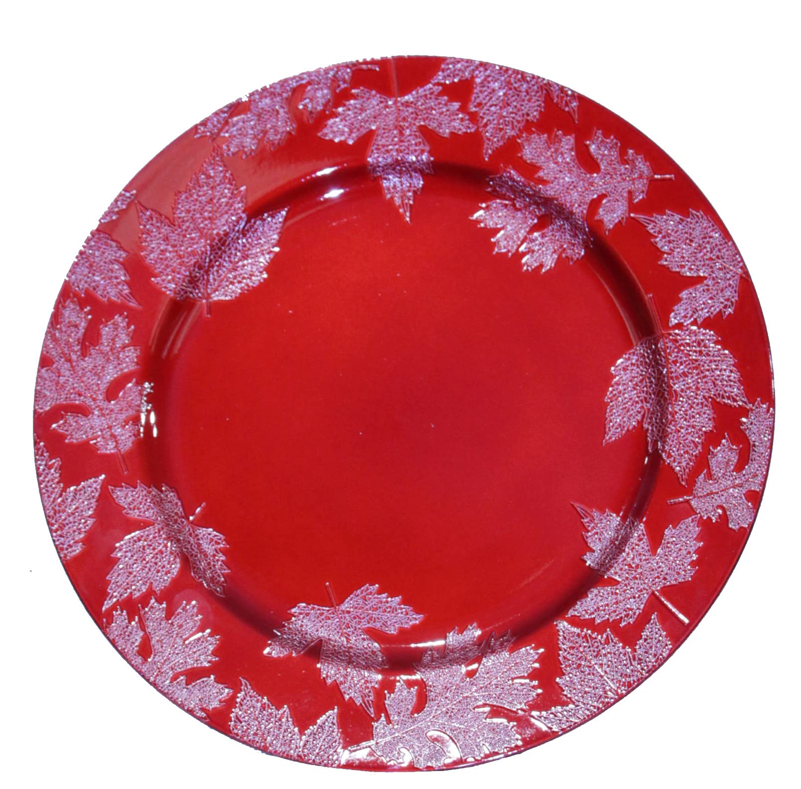 Gilbins 13 inch- Charger Plates, Round Plastic Reef Charger Plates, Holiday Charger Plate Wedding Holiday & Party Table Décor Set of 4(Red)