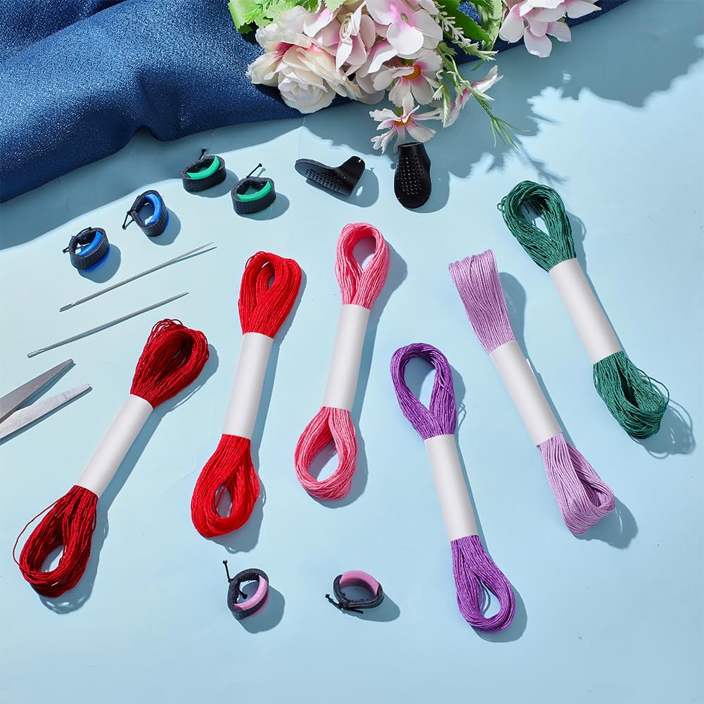 FREEBLOSS Sashiko Set (Varios Paquetes) Con Hilo De 12 Colores, 25 Agujas, 8 Dedales Ajustables Y Accesorios Para Coser A Mano Con Hilo Sashiko Y Agujas.
