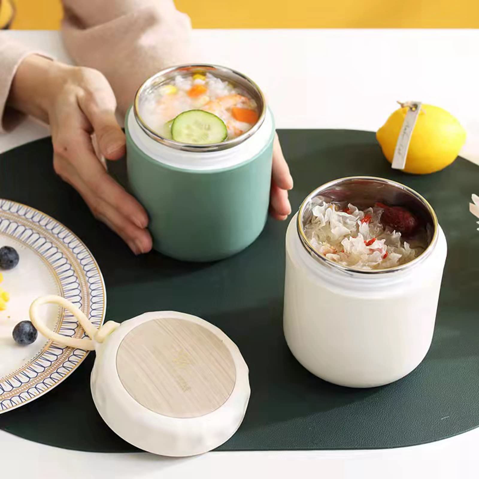 Thermos per alimenti per bambini, contenitore termico per alimenti caldi, contenitore isolato per zuppe per cibi caldi e freddi, thermos per bambini (acciaio inossidabile bianco)