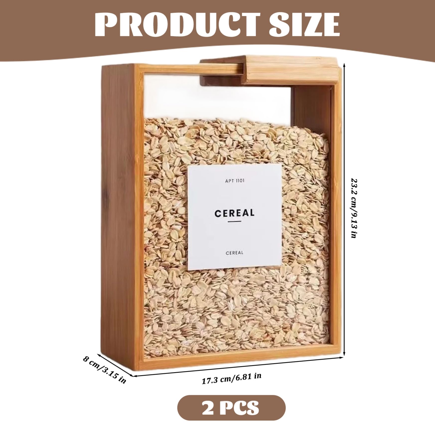 Distributore di Alimenti, 2% organizzatori di Cucina e deposito, contenitori Alimentari di bambù e distributori di Cereali con coperchi Rimovibili per Kicthen/9.1x6.8x3, 2 Pollici