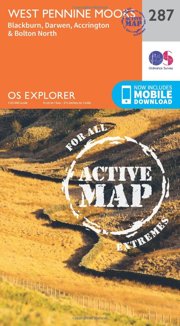 West Pennine Moors Map | Weatherproof | Blackburn, Darwen & Accrington & Bolton North | Ordnance Survey | OS Explorer Active Map 287 | England | Walks | Hiking | Maps | Adventure