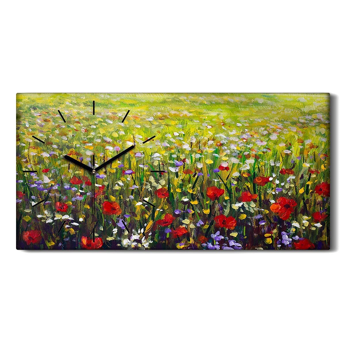 Horloge Salon Design Coquelicots Rouges Jaune Grand Format 60x30cm Moderne