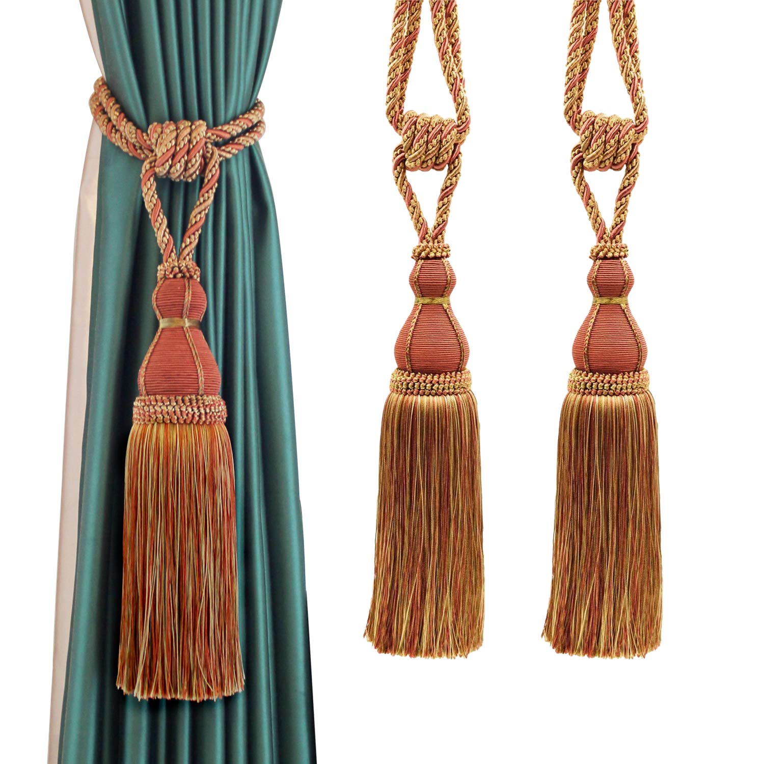 Tassel Curtain Tiebacks， Tassel Curtain Tiebacks Braided Rope For Home Office Decor Multicolor 1/2 pcs(Oranje,2pcs)