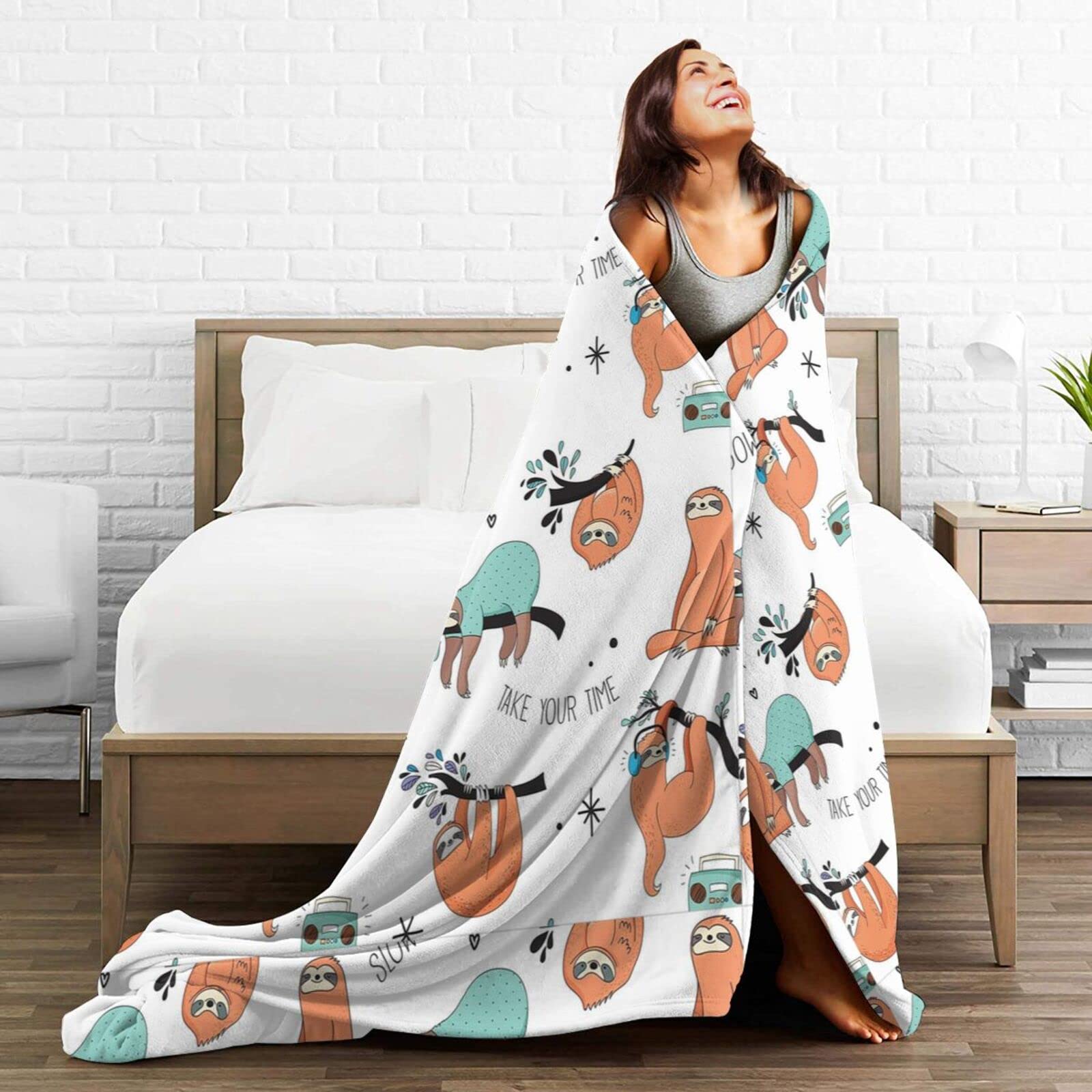 Faultier-Decke Mit Blumenkrone – Weicher Flanell, 127x152 Cm – Kuschelig Für Zuhause Oder Als Geschenk