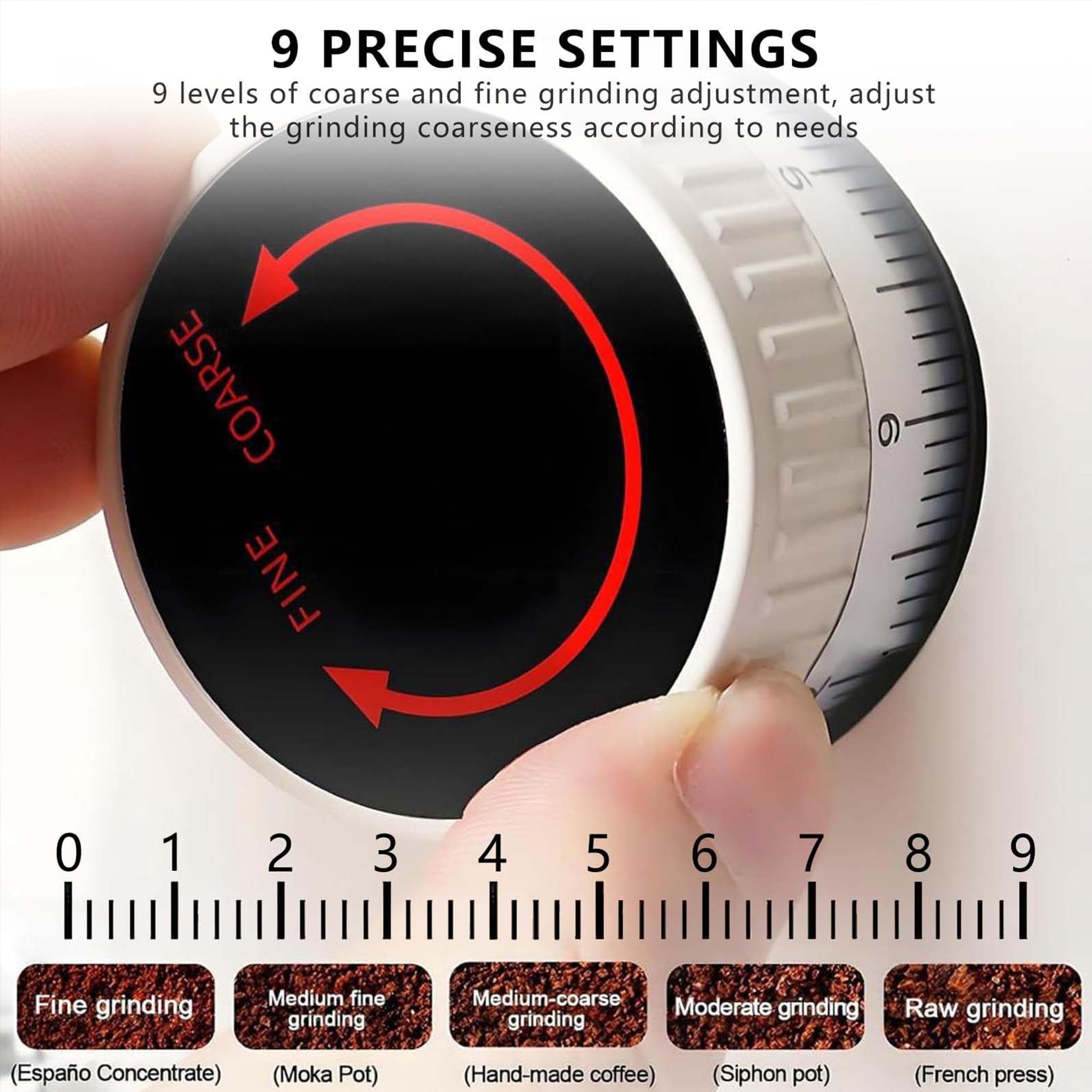 Molinillo de café comercial de fresa plana, fresa de 64 mm con 9 ajustes precisos para espresso y vertido, modos de dosificación dual con tolva de gran capacidad y soporte para portafiltro white