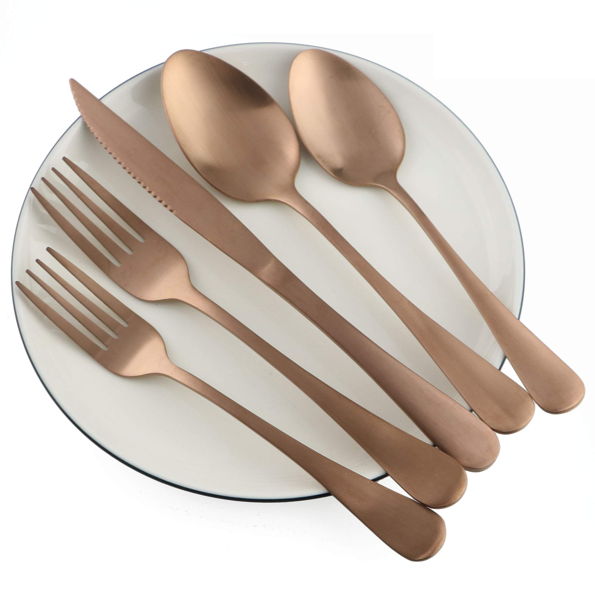 BRIIEC Matte Rose Steak Knife Flatware Set, 20 Piece Set 18/0 Stainless Steel Cutlery Dinnerware Flatware Sets, Service for 4