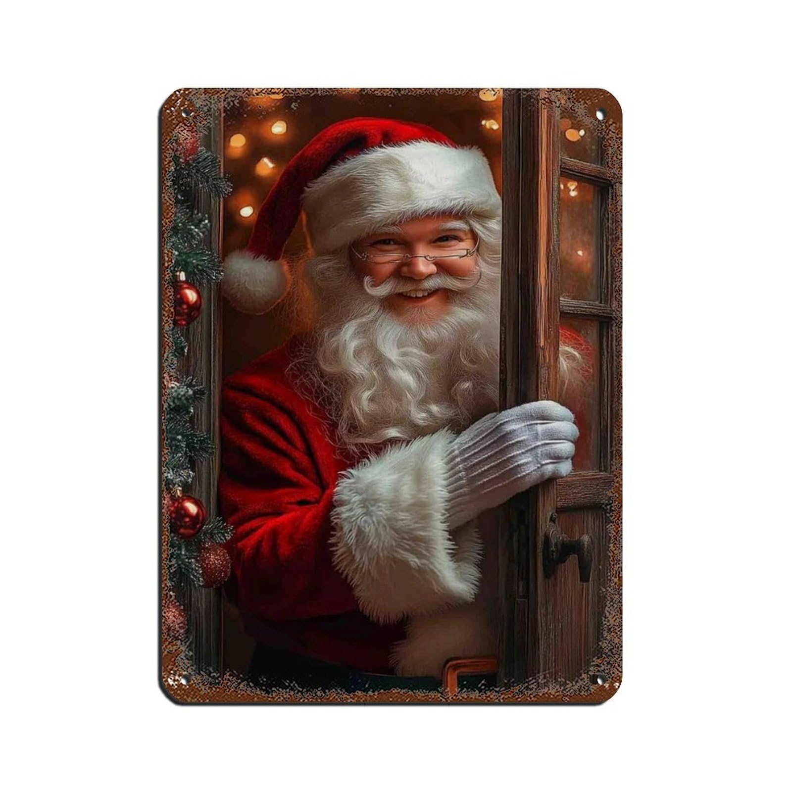 Vintage Christmas Art, Santa Oil Painting Tin Sign Vintage Metal Pub Club Cafe Bar Home Wall Art Decoration Poster Retro 12x16inch(30x40cm)