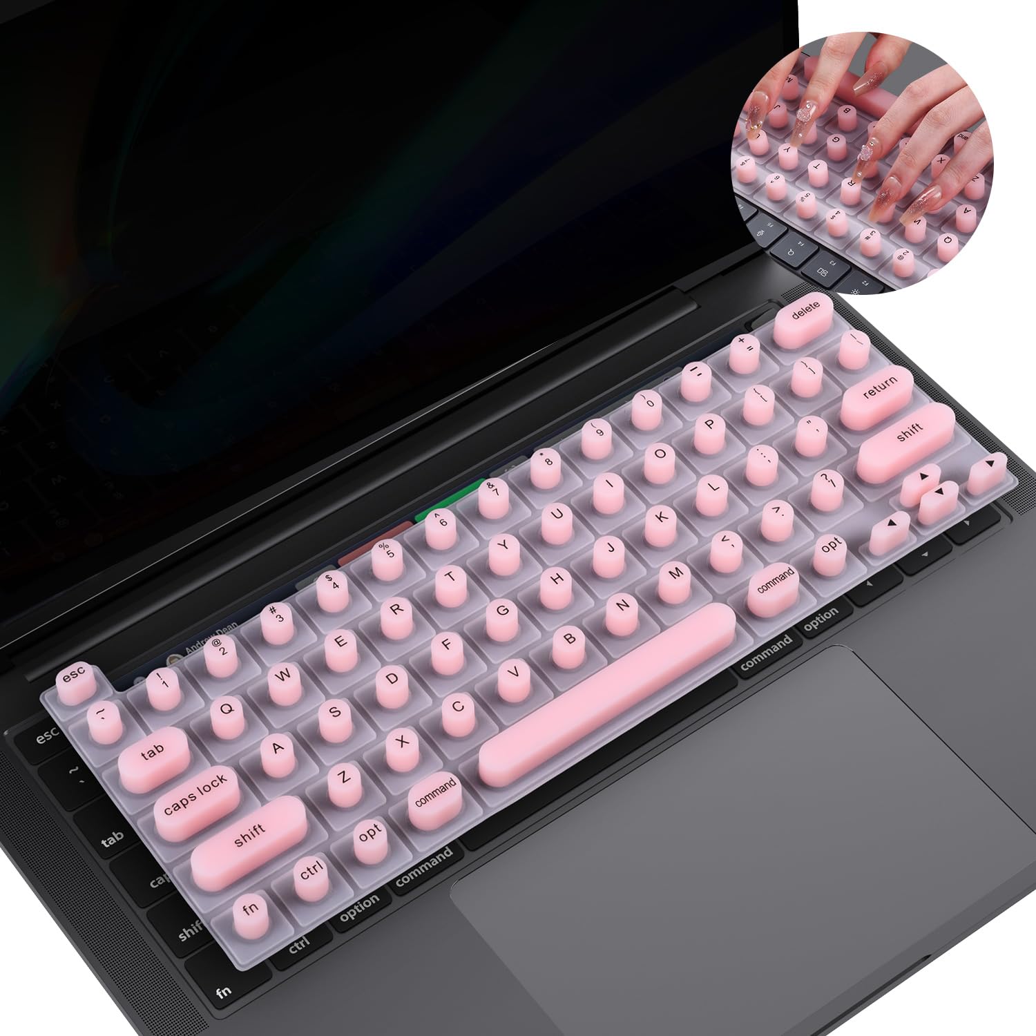 Keyboard Cover for Long Nails, Compatible with MacBook Pro 14 16 inch, MacBook Air 13 15 inch, Raised Keyboard Cover Skin for Long Nail Art Typing, Pink