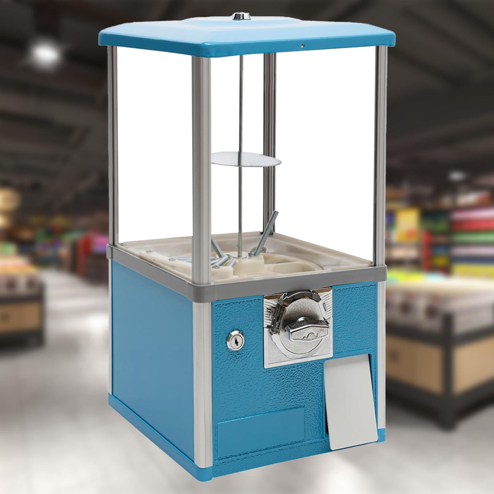 Kaugummiautomat,Großer Bonbon und Kaugummiautomat,Münzbetriebener Süßigkeitenautomat,Automatischer Kapsel Automat für Einzelhandelsgeschäfte,für Kapselspielzeug mit 4,5-5,5 cm Durchmesser(Blue,1 EUR/T