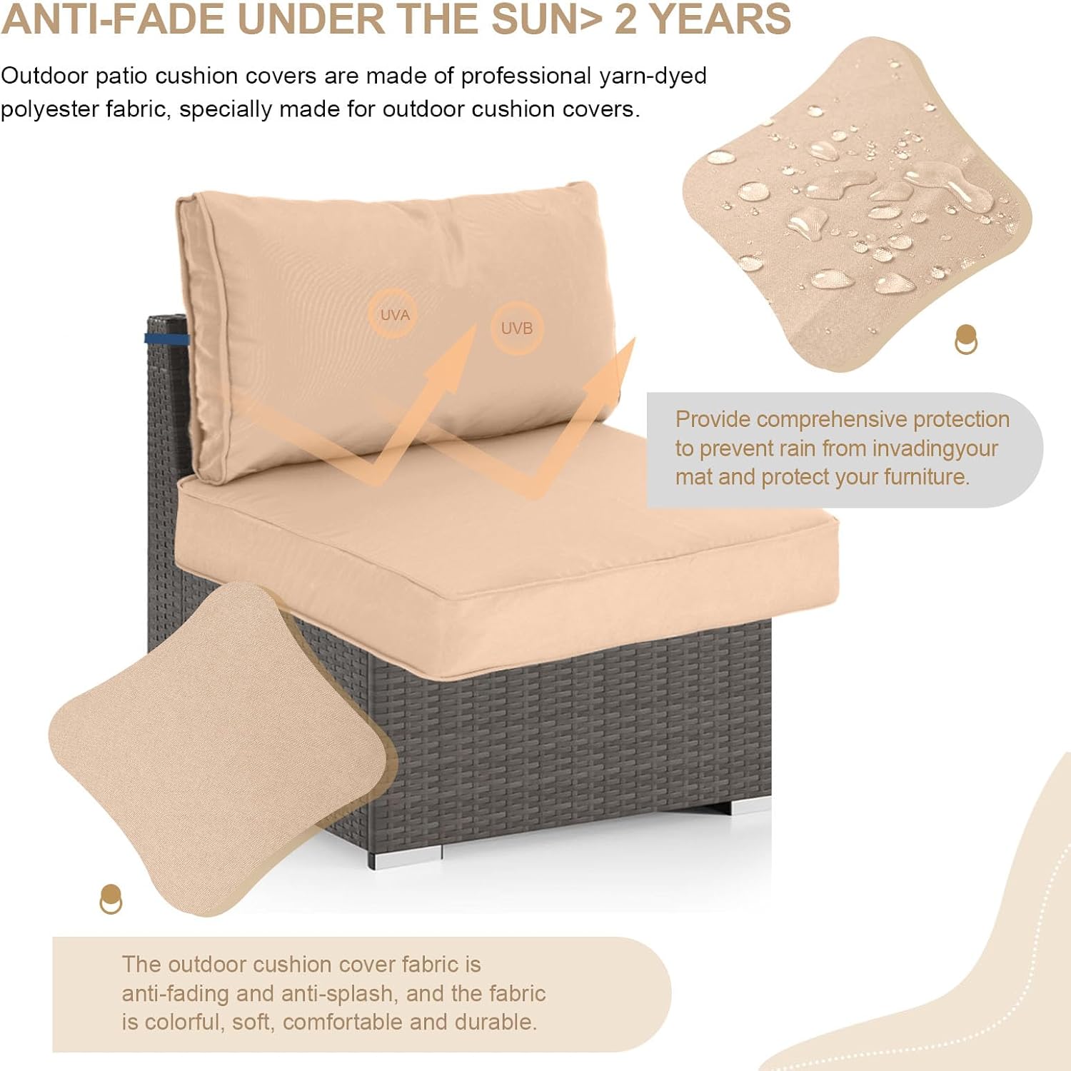 Outdoor Sectional Cushions, 5" Replacement Cushions for Patio Furniture, 9 Piece Water-Resistant Couch Replacement Set(No Furniture), for 4-seat Patio L Shaped Wicker Sofa (Beige)