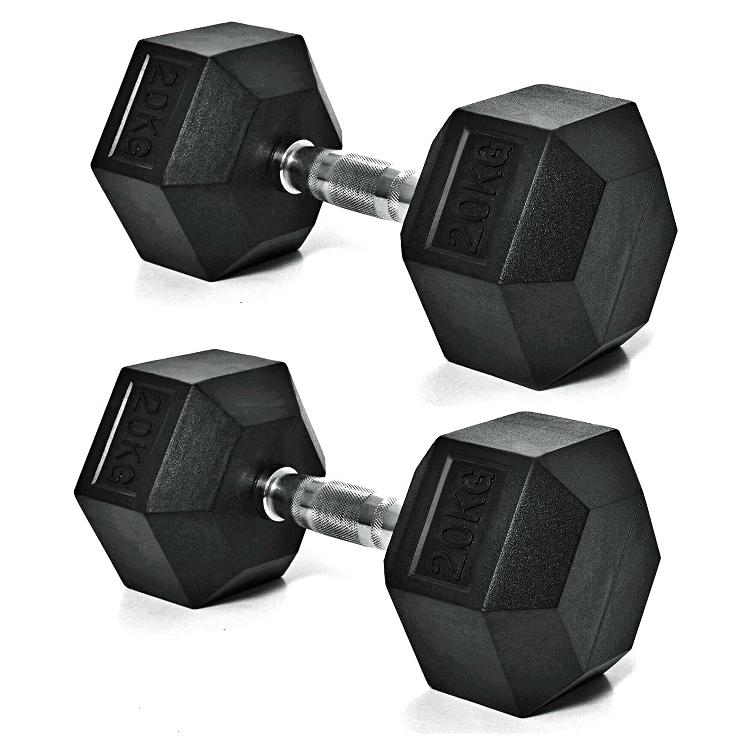 LMS Data Hex Dumbbells, Home & Gym Cast Iron Dumbbells, Rubber Encased Hexagonal Dumbell, 2x20 KG, Pair