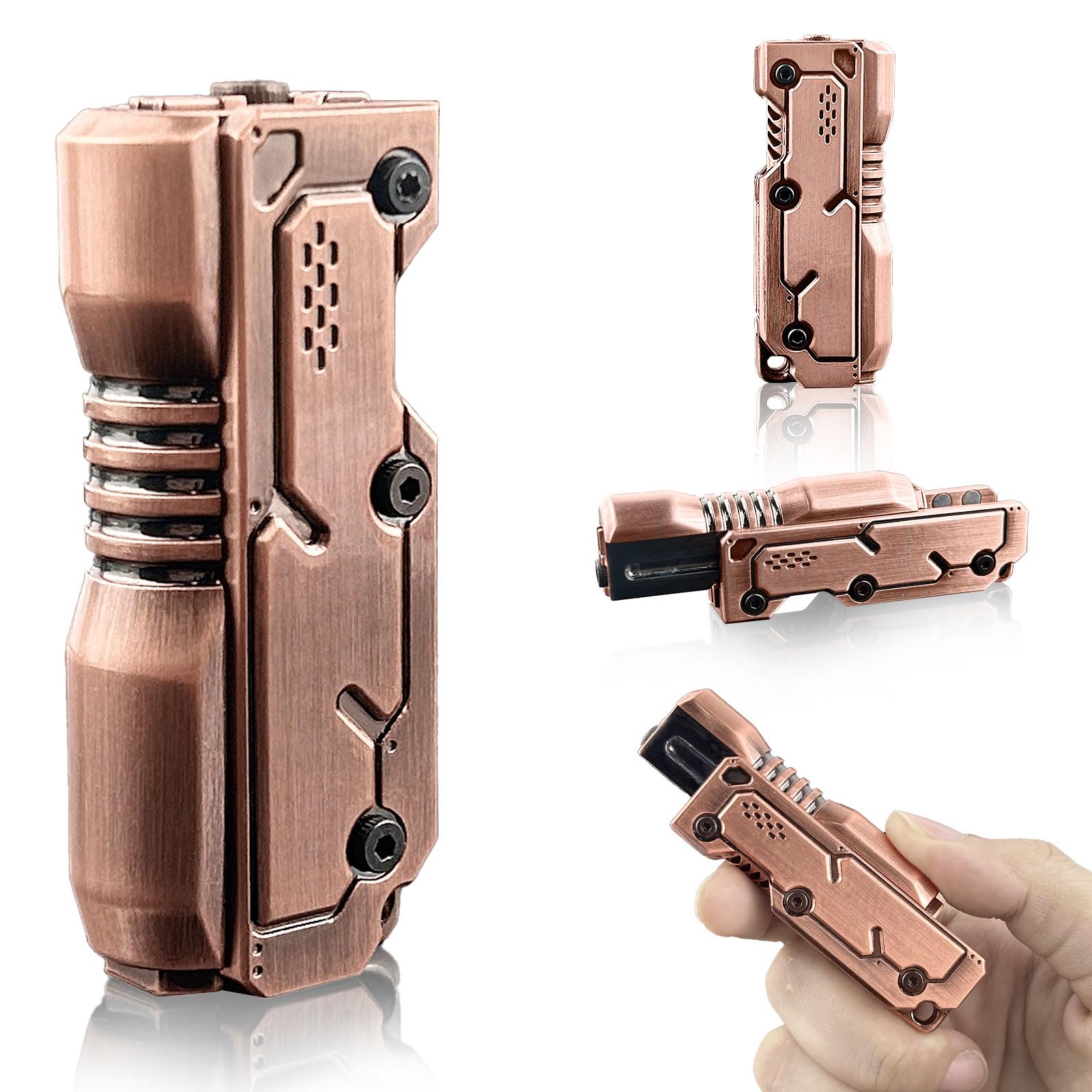 Metal Fidget Slider Toy for Adults, Cool Magnet Push Pull Robot Gun Barrel Design EDC Stress Relief Toys for ADHD & Anxiety, Magnetic Executive Desk Figet for Office, Home, Travel (Bronze)