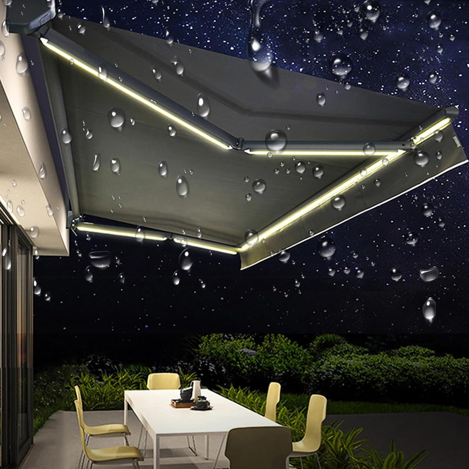 Tenda da Sole Retrattile elettrica 2,5x1,5 m con Luce LED, Tenda da Esterno con Telecomando, Grande Tenda da Patio elettrica, Resistente all'Acqua e al Calore, ai Raggi UV, tettoia,Nero