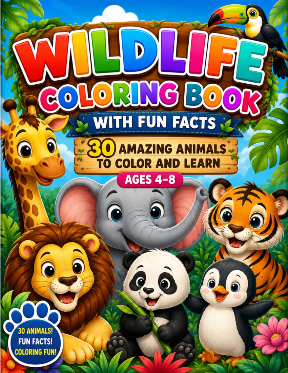 Wildlife Coloring Book for Kids Ages 4–8: 30 Amazing Animals to Color and Learn with Fun Facts