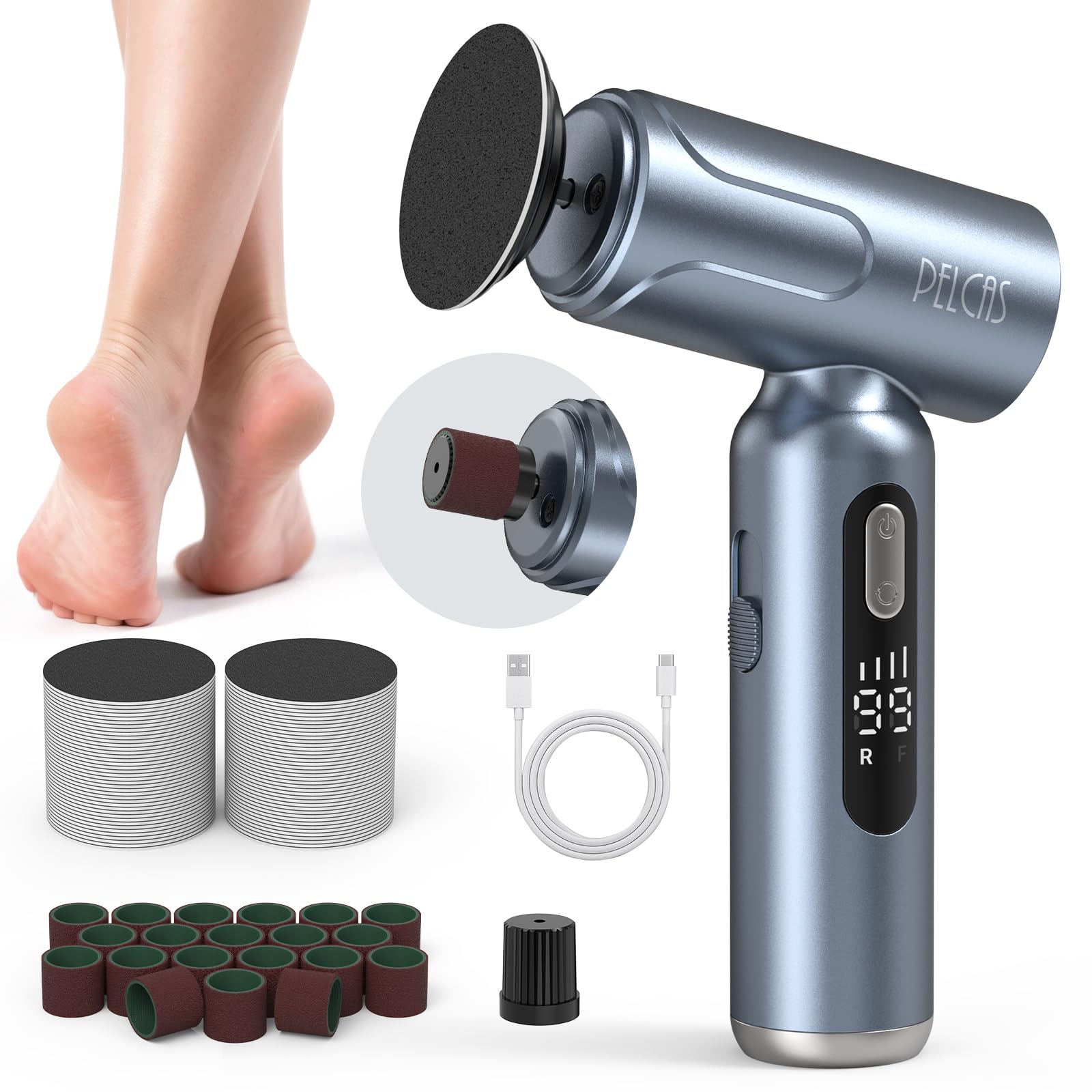PELCAS Electric Foot Callus Remover, Electric Foot File with LED Screen