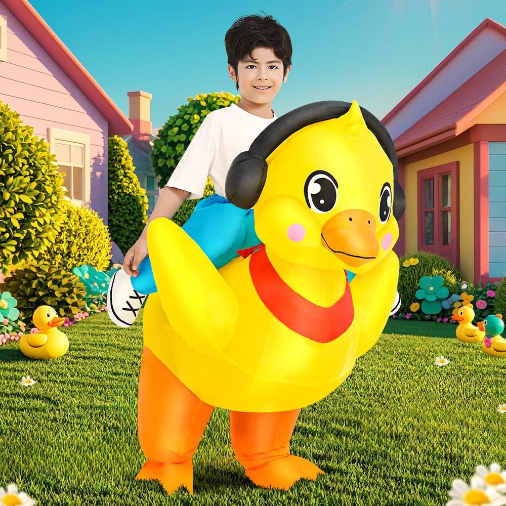 KOOY Kids Halloween Inflatable Costume, Ride On Duck Air Blow up Funny Inflatable Suit, Halloween Costumes for Girl/Child - Image 6