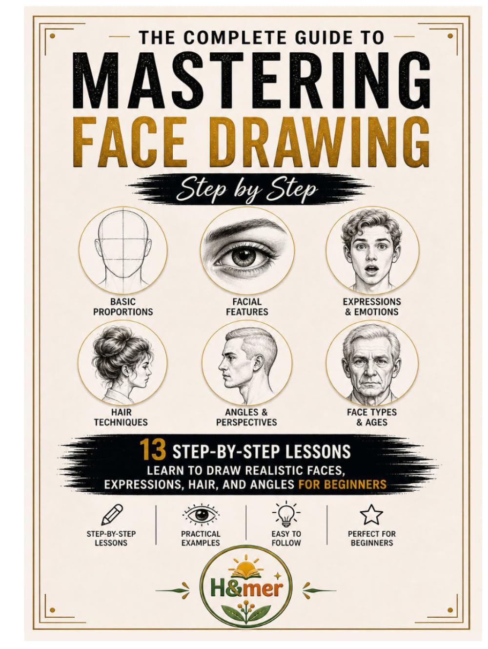 Mastering Face Drawing: 13 Step-by-Step Lessons to Learn Proportions, Facial Features, Hair, and Angles for Beginners.