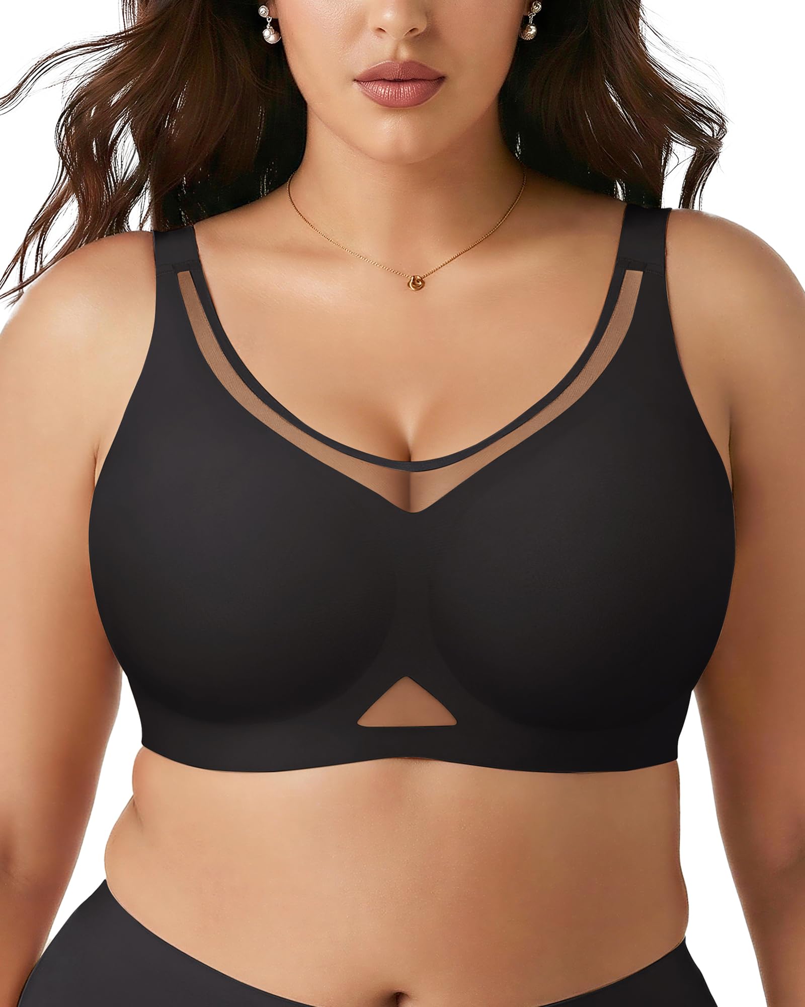 SHARICCA Nahtloser BH Damen Ohne Bügel Große Größen Push Up BHS mit Breiten Trägern Glatt Komfort Vollschalen Gepolstert Bustier Bequem Bügelloser Bralette T Shirt