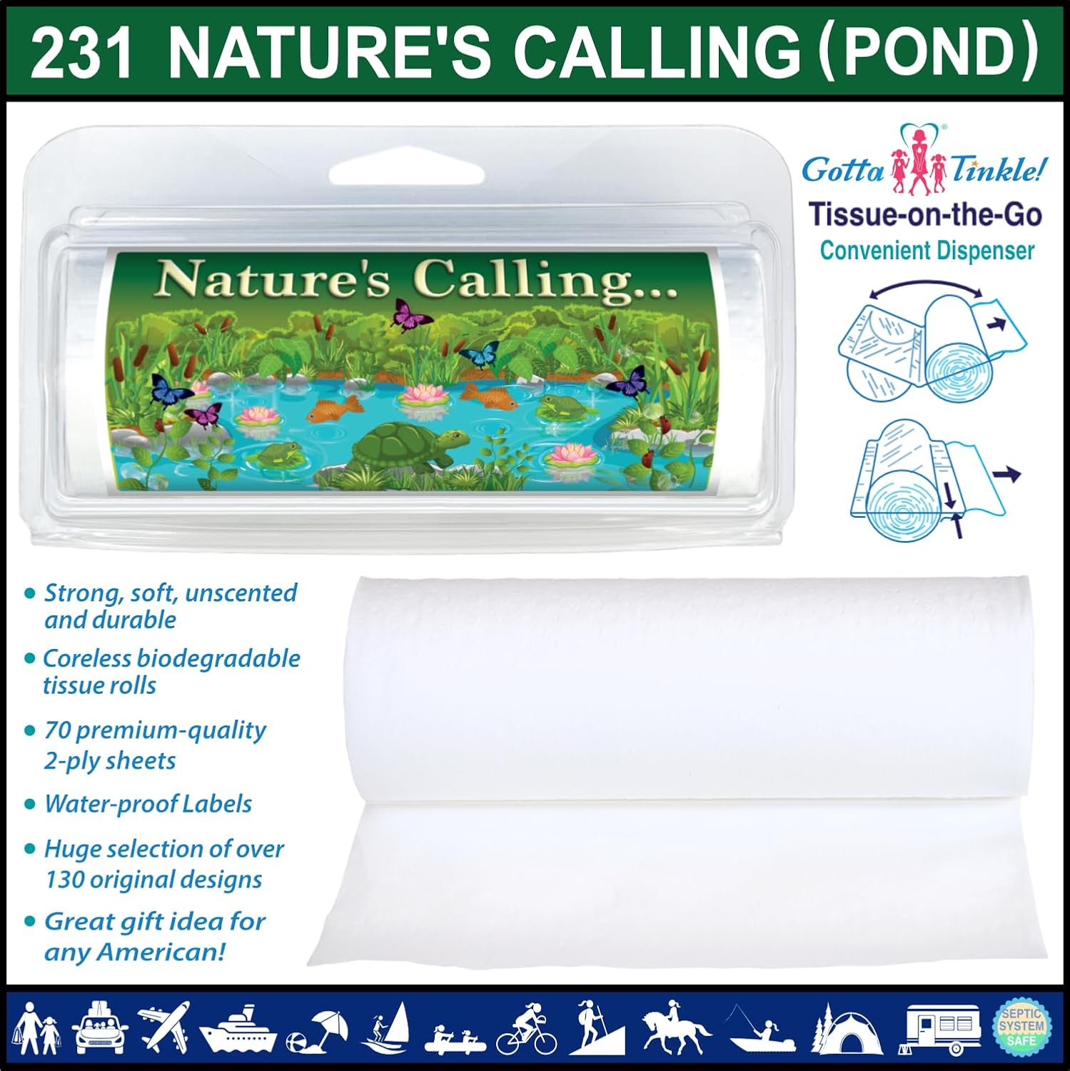 Premium Travel-Size | Eco-Friendly & Biodegradable | Toilet Paper Rolls | Convenient Plastic Dispenser | Camping, Hiking & Outdoors (3-Pack) (231 Nature’s Calling)