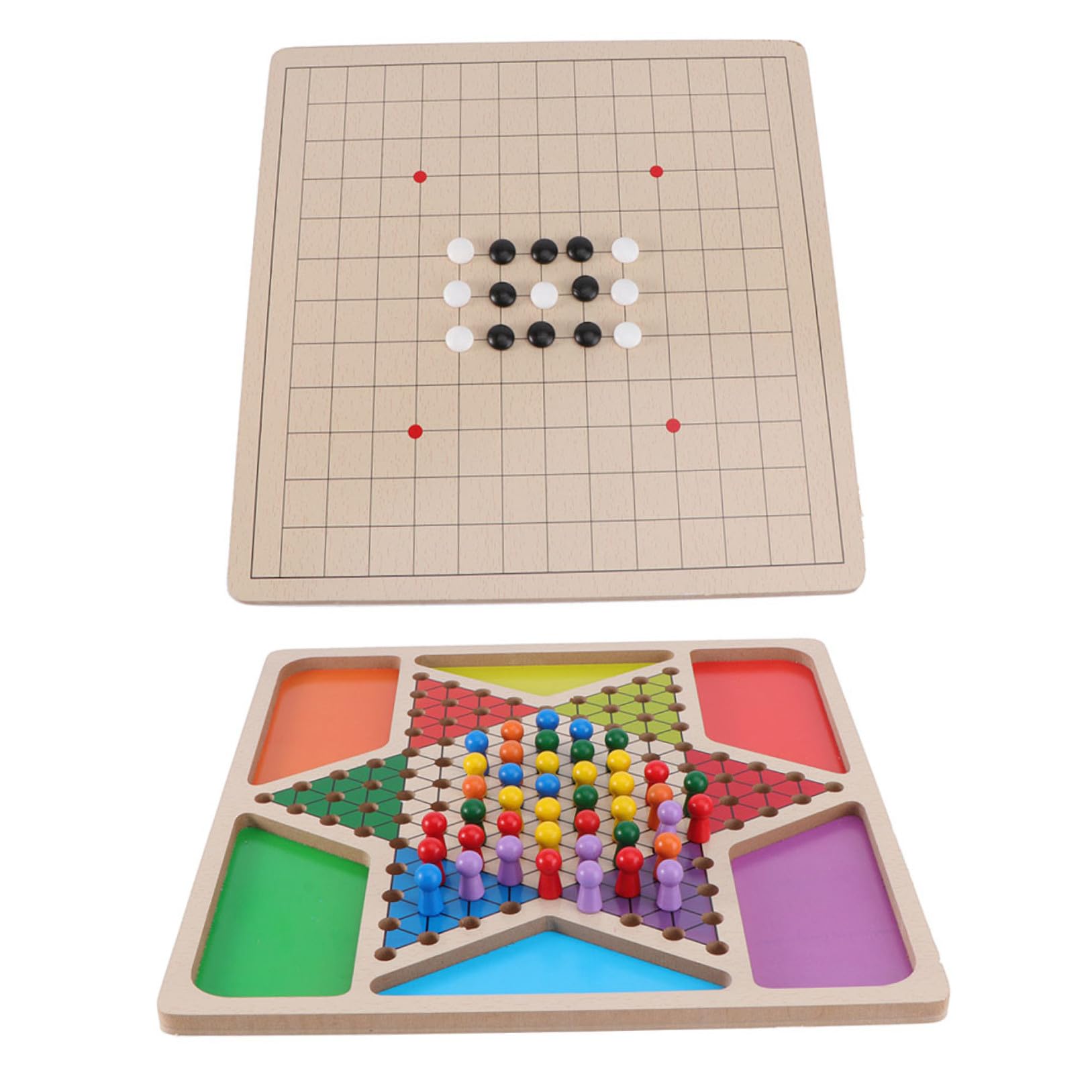 Giocattolo Dama e Cinque in Sequenza in Legno, Due Giochi per Bambini
