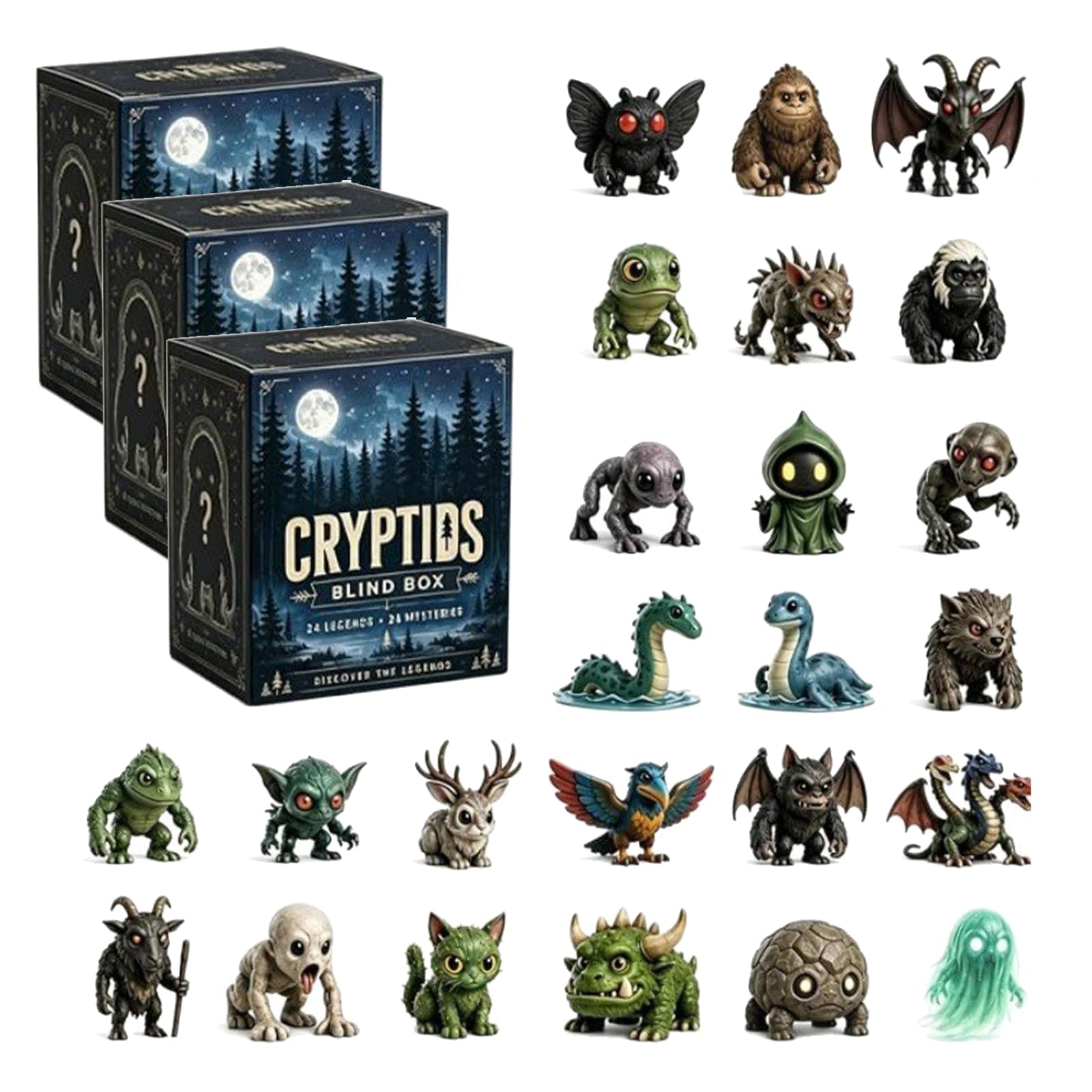 North American Cryptids Blind Box 24 Legends, 24 Mysteries, 2026 Cryptid Advent Calendars, 24 Days Christmas Countdown Calendar with 24pcs 2D Acrylic Paranormal Ornaments, Gifts for Cryptid Fans，3