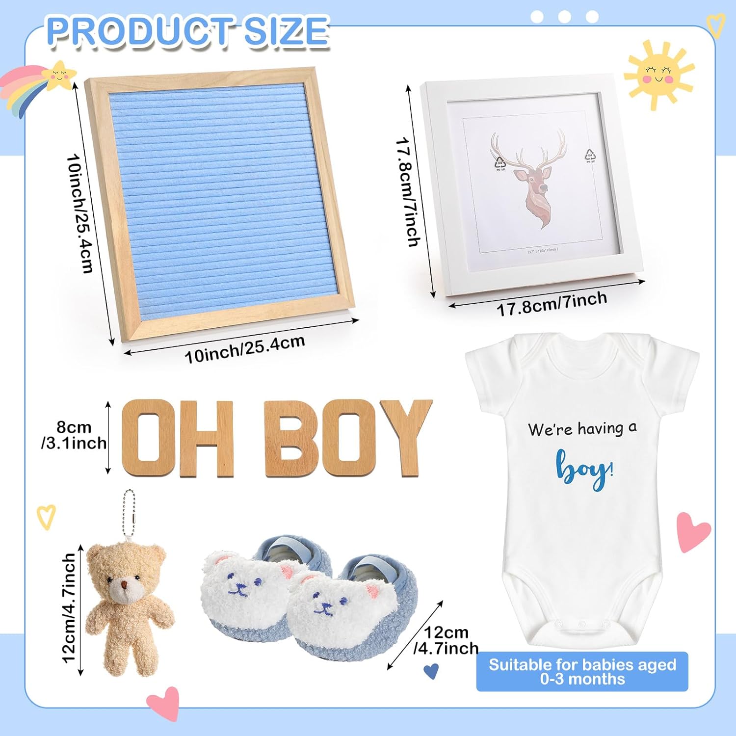9 Pcs Pregnancy Announcement Set Pregnancy Reveal Ideas Felt Letter Board Bodysuit Baby Booties Photo Frame Plush Bear Wood Blocks for Coming Soon Baby Announcement (Boy,Blue) - Image 2