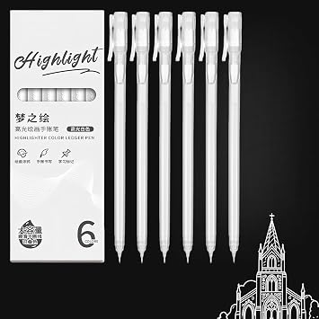 White Gel Pen, 6Pcs White Ink Pens Highlight Fine liner, 0.5mm