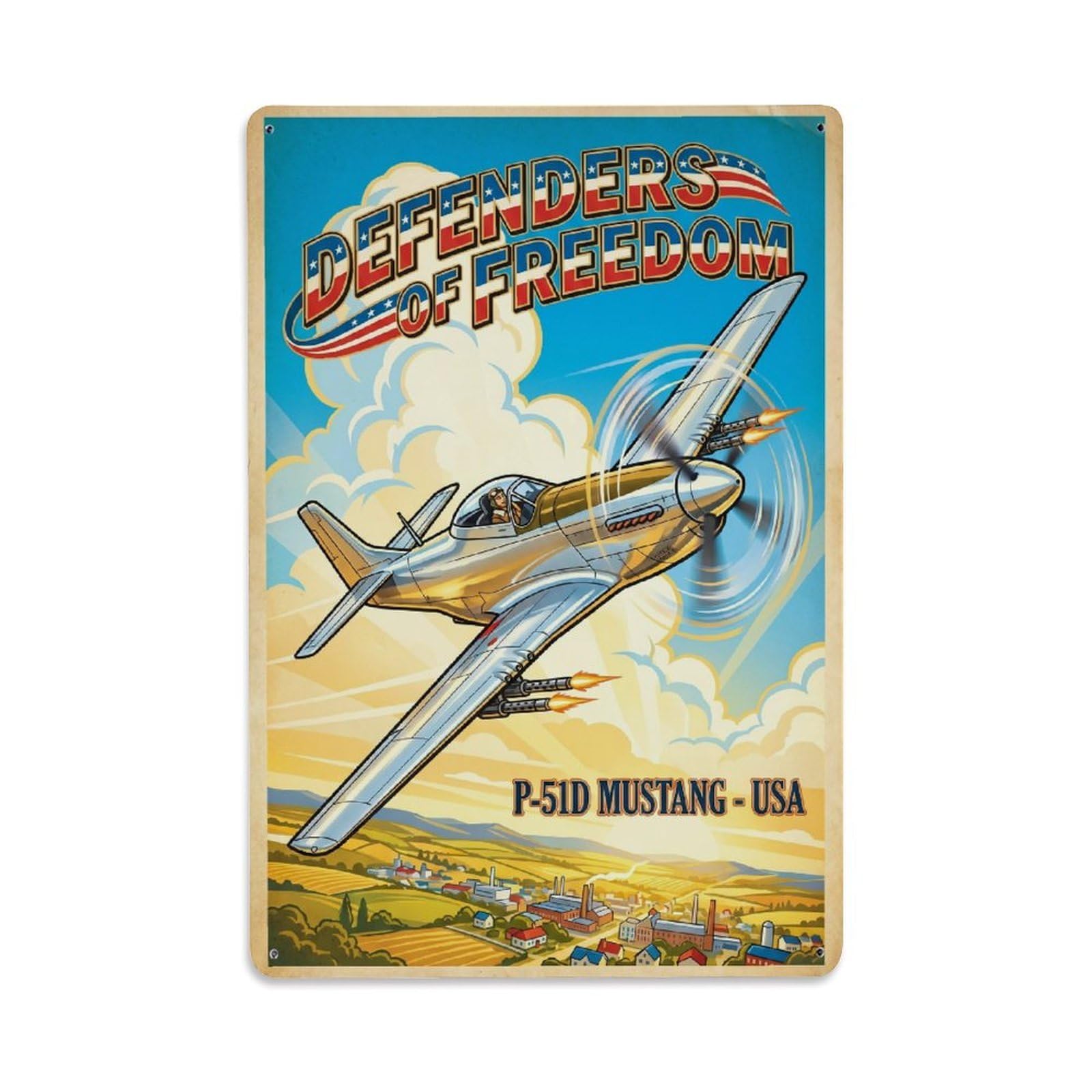 Retro Propaganda P-51D Mustang Vintage Aviation Metal Tin Sign Plaque Wall Decor for Cafe, Man Cave, Club Bar, Office, Home Garden Round Metal Poster 8x12Inch
