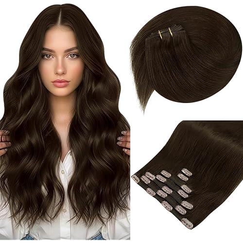Sunny Hair Clip in Hair Extensions Straight Human Hair Clip in Extensions Remy Clip in Hair Extensions Real Human Hair Extensions Clip ins Full Head Chocolate Brown Color 4 22inch