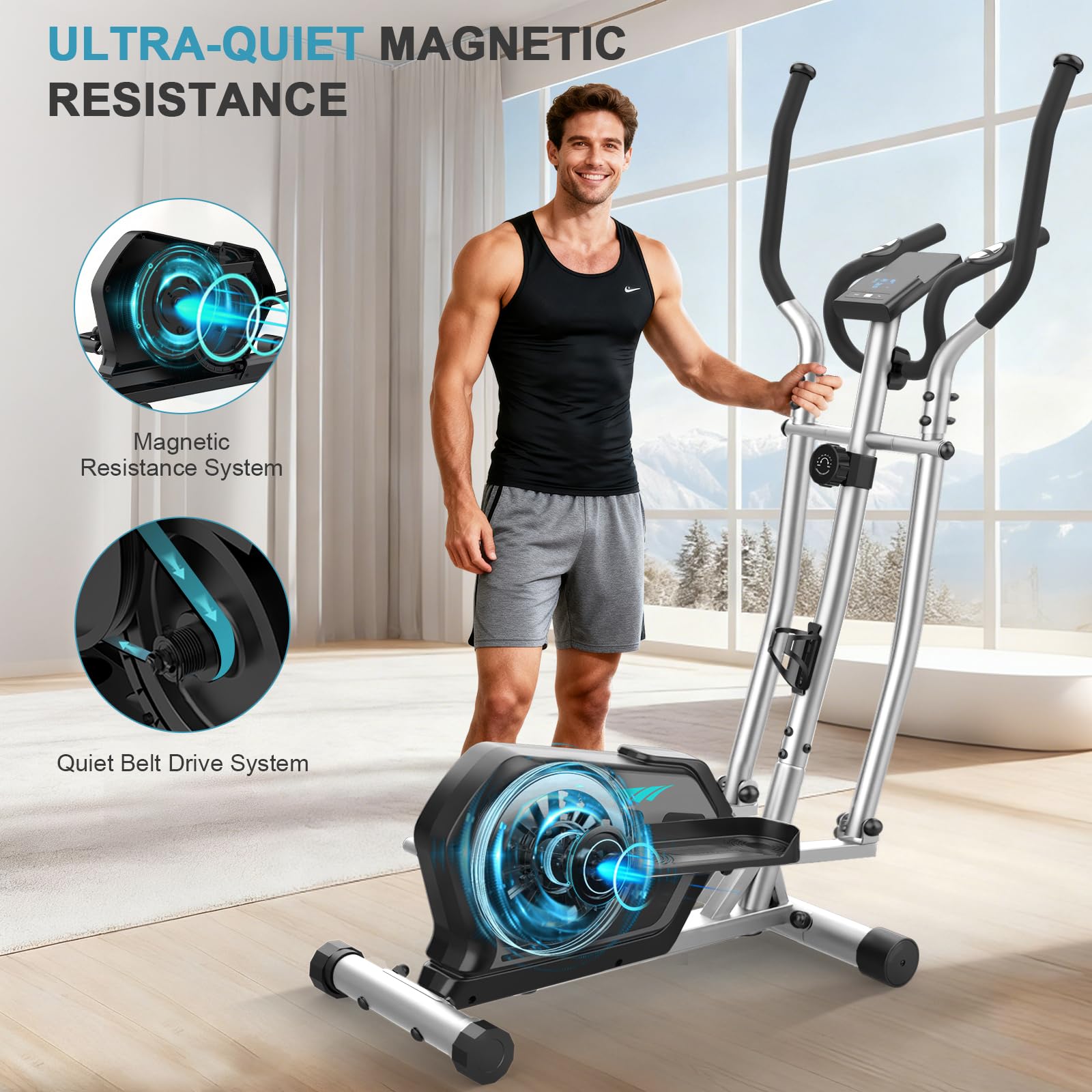 Bicicleta Elíptica,3 en 1 Máquina Elíptica para Casa con 16 Niveles de Resistencia,Monitor LCD, Soporte para Dispositivos,Pedal Antideslizante, Ejercicio Peso máximo 287LBS