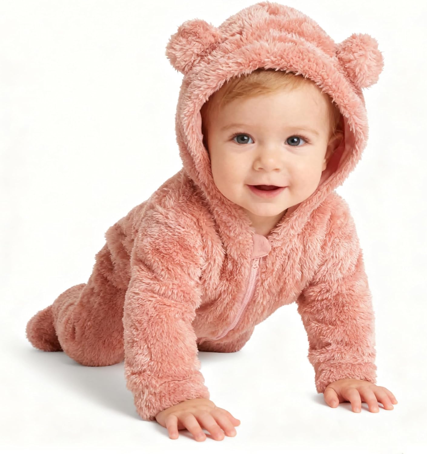 Baby Plush Long Sleeve Polar Fleece Jumpsuit With Bear Ears Baby Fleece Hooded Jumpsuit Infant Winter Outfit - Image 2