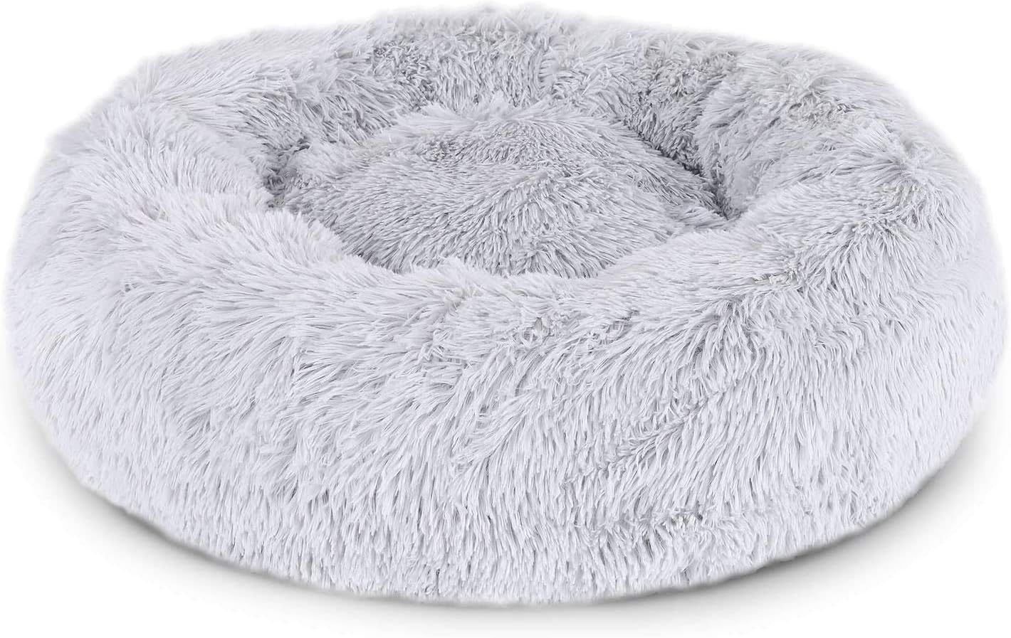 Round Pet Bed, Plush Soft Washable Self-Warming Calming Dog Bed Donut Cuddler Round Dog Bed Comfortable for Sleeping Winter(Pink,80cm)