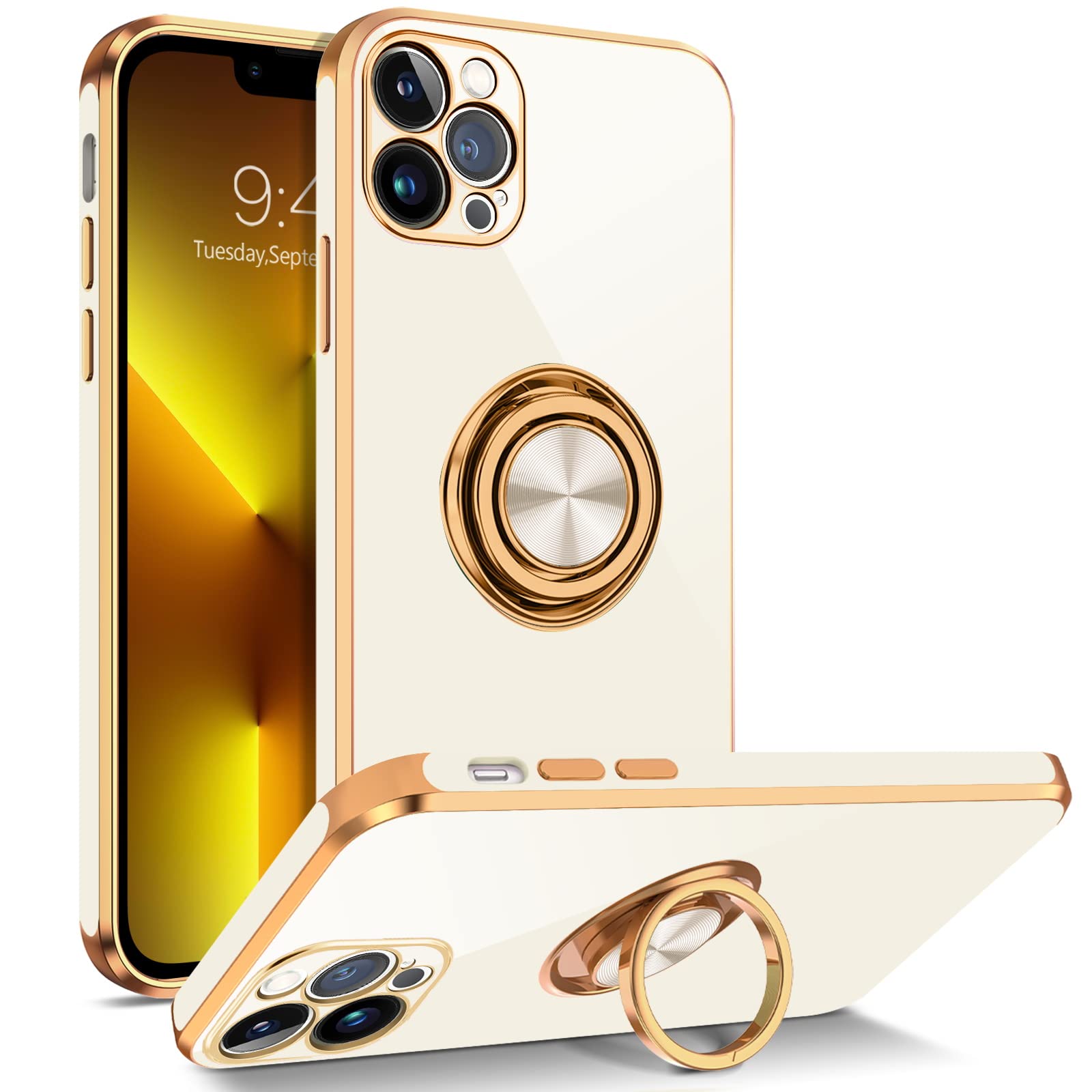BENTOBEN Designed for iPhone 13 Pro Case, iPhone 13 Pro Phone Case with 360° Ring Kickstand Magnetic Car Mount Supported Protective Girls Boys Women