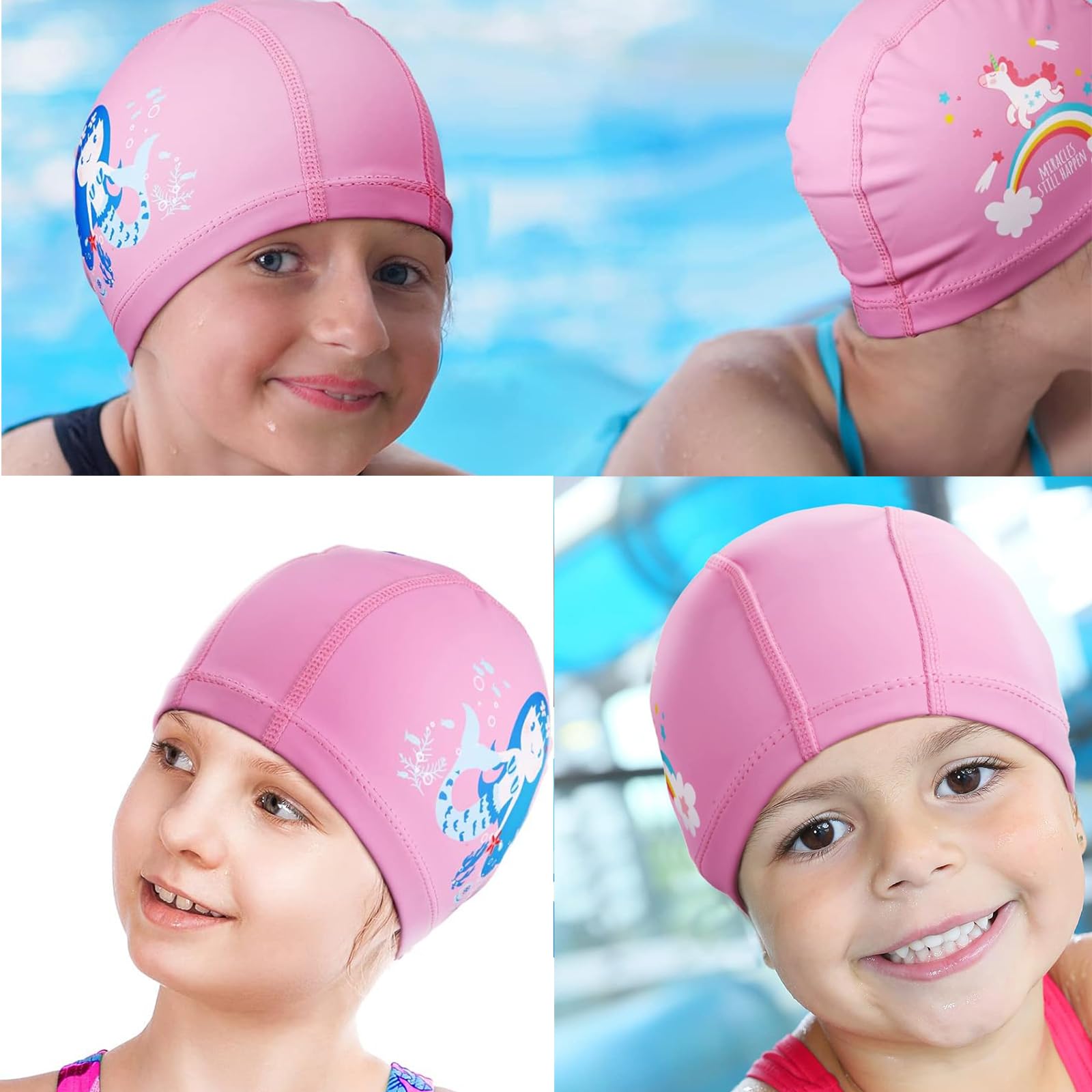 SURALIN Gorro de natación para niños, 2 Unidades, Gorro de Piscina para bebés, Gorro de natación Impermeable para Cabello Largo, Gorro de Piscina para niñas